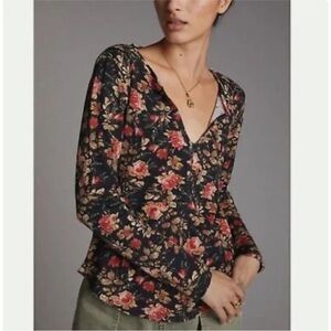 Anthropologie Pilcro Black and Red Floral Blouse